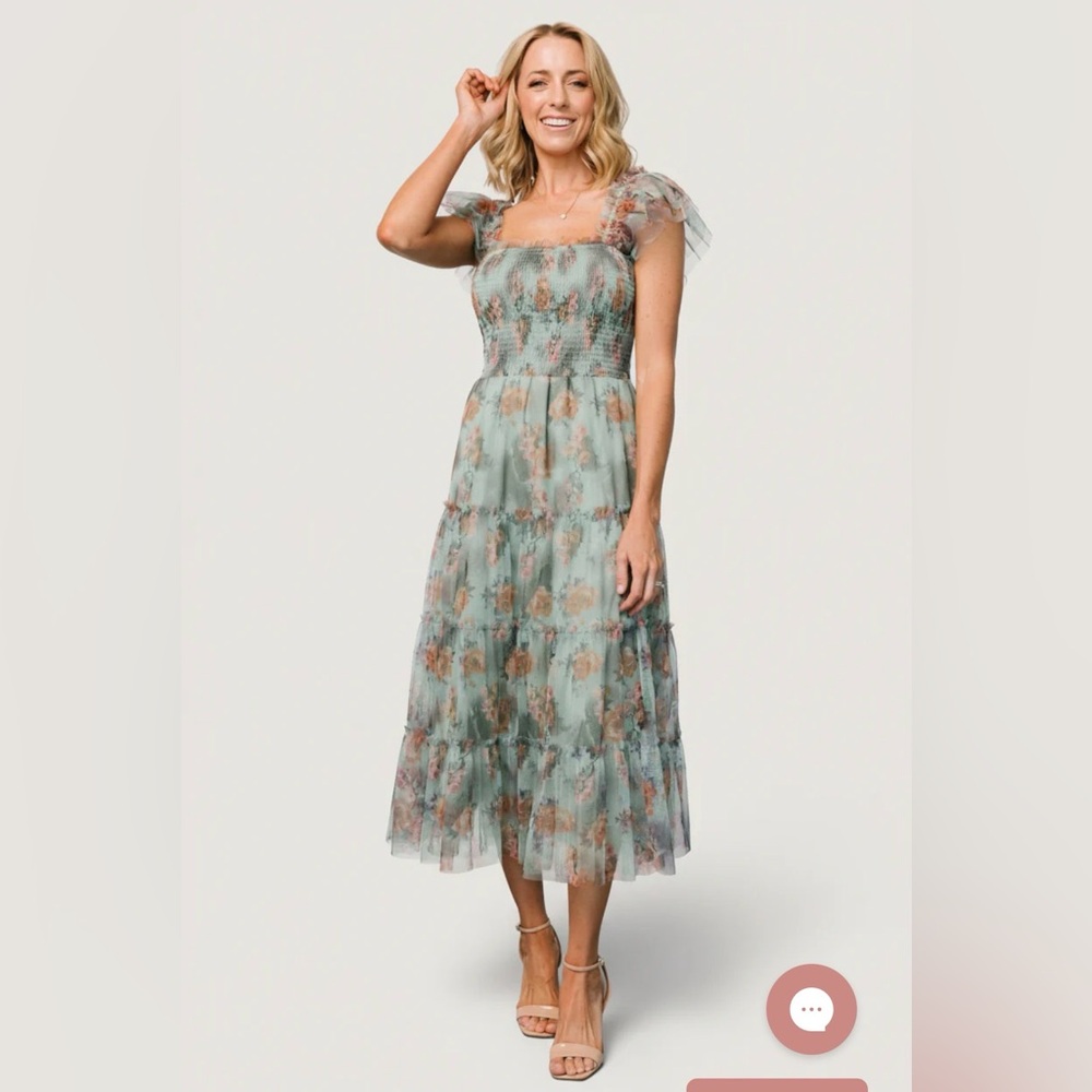 Baltic Born Green Floral Midi Dress